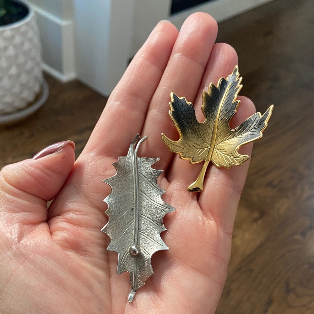Gold and Silver Leaf brooches